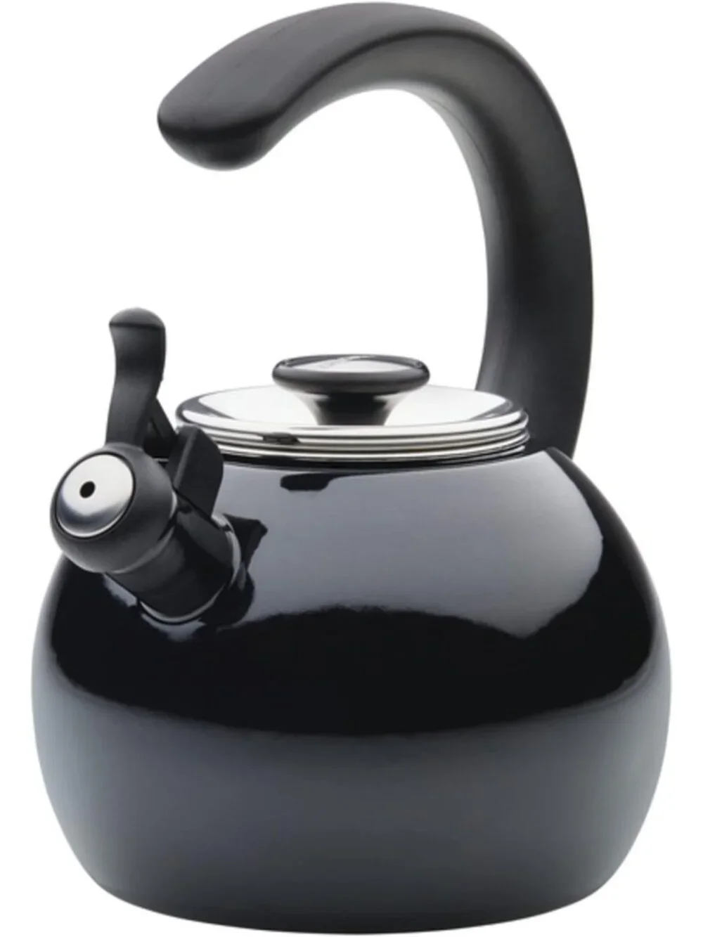 Black Kitchen Whistling Teakettles 2-Quart Enamel On Steel Stovetop Induction